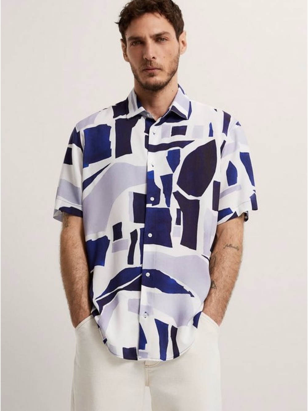Zara Regular Fit Blue Printed Button Down Shirt